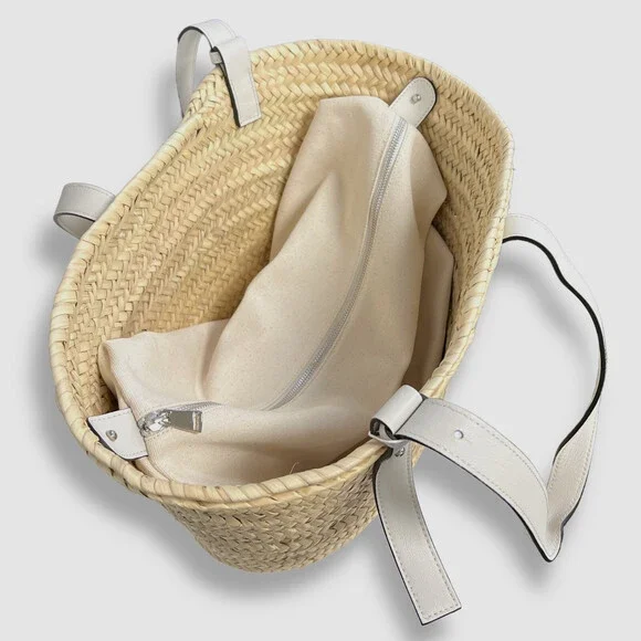 $245 Poolside Women's Beige The Essaouira Straw Medium Leather Tote Bag Purse - Picture 6 of 6